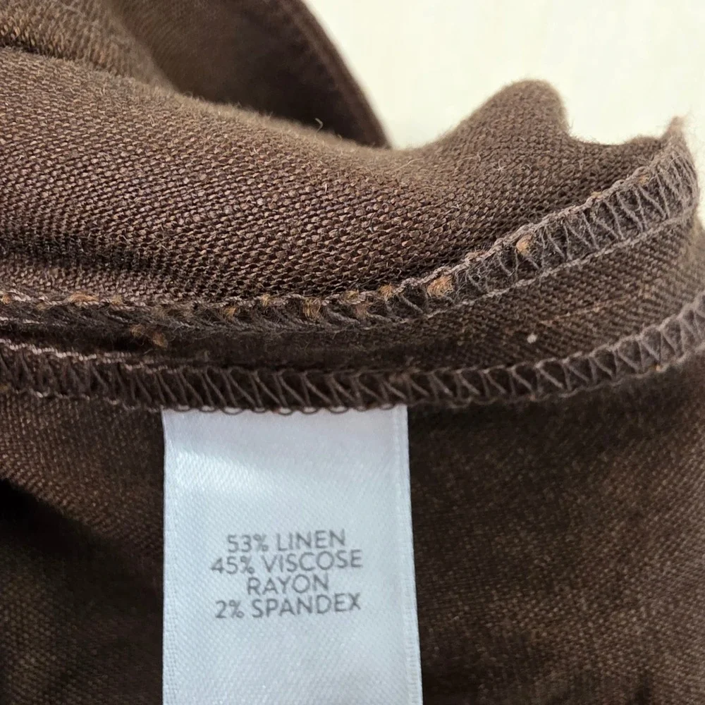 J.Jill Brown Linen Stretch Pull On Crop Pants L Petite Runs Large